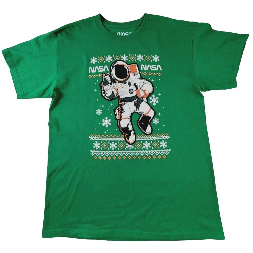 NASA Holiday Astronaut Christmas Green T-Shirt size Large Unisex NWOT JH1440